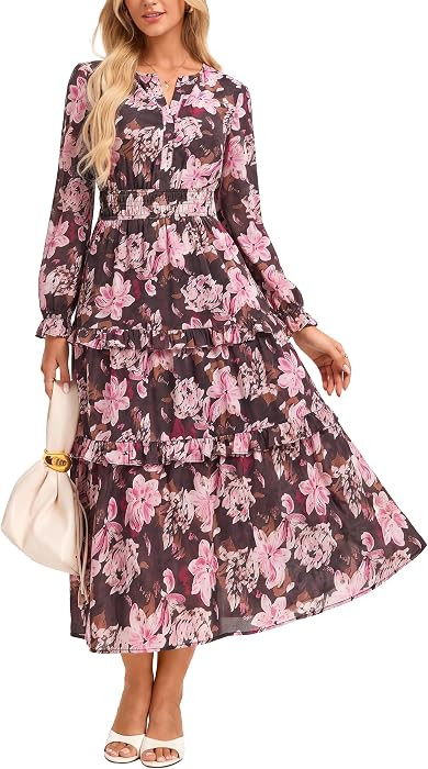 GRACE KARIN Women's 2026 Fall Maxi Chiffon Floral Casual Dress | Amazon (US)
