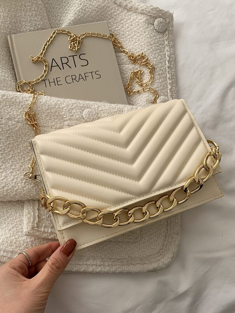 Chevron Flap Chain Square Bag | SHEIN