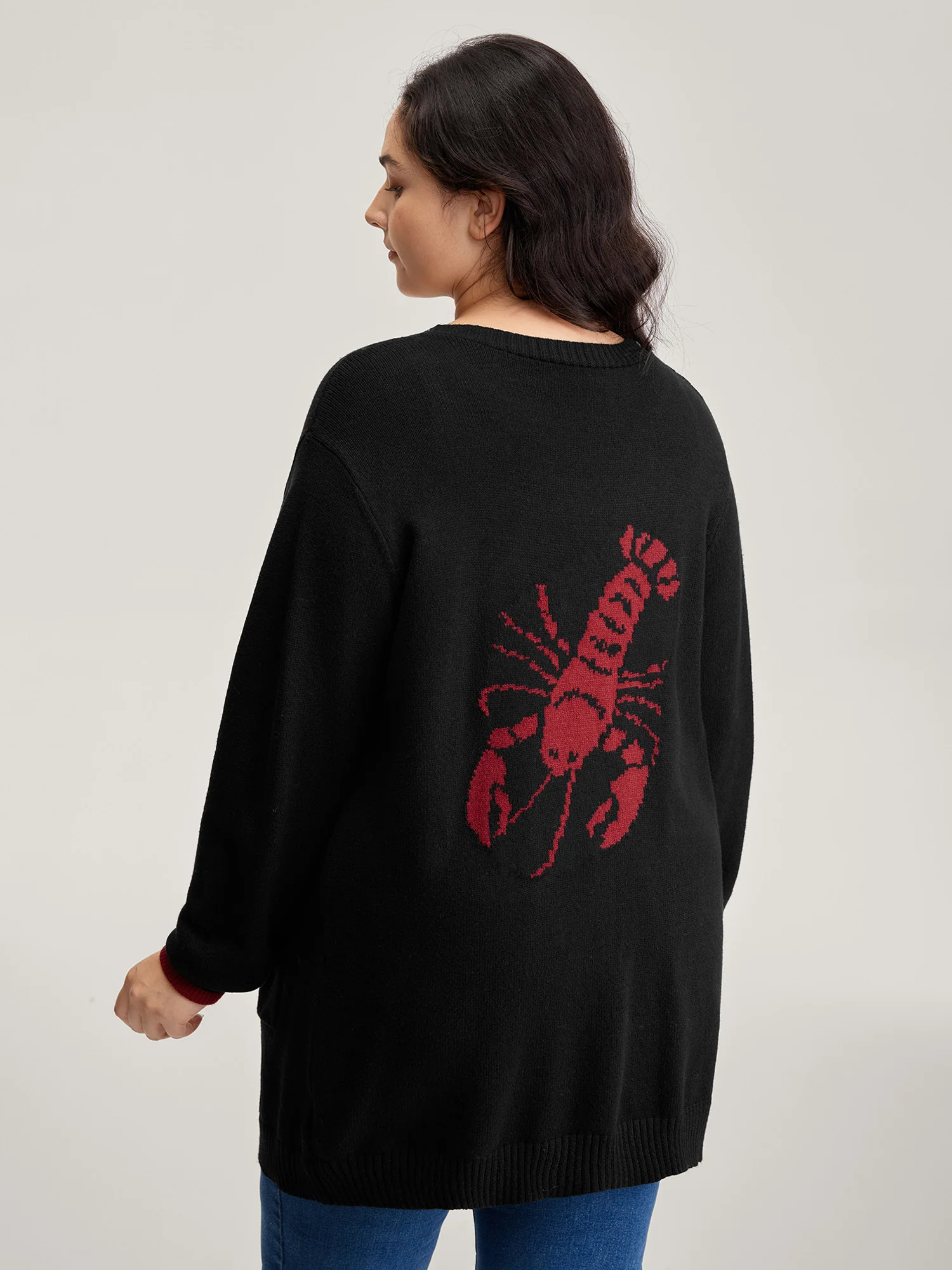 Lobster Jacquard Pockets Color Block Knit Cardigan | Bloomchic