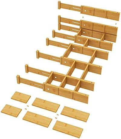 8 Pack Bamboo Drawer Dividers From 12-17.5IN, Stackable | Expandable Drawer Dividers for Clothes,... | Amazon (US)