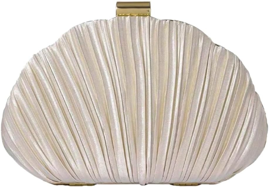 QWINEE Women's Shell Shaped Clutch Purse Ruched Mini Crossbody Bag Elegant Evening Handbag with C... | Amazon (US)
