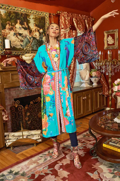 Fantasy Aqua Peacock Kimono | Aratta LLC
