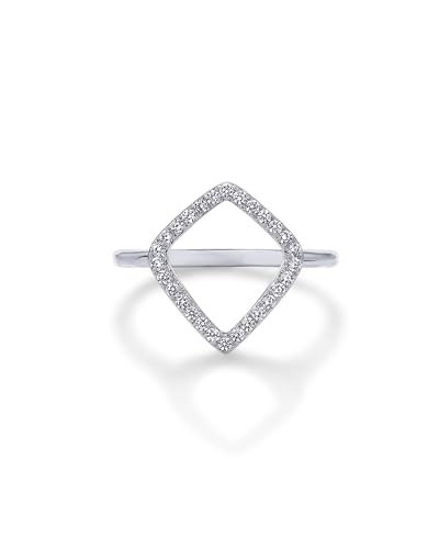 PAVOI Rhodium Plated Diamond Shaped Geometric Ring for Women with Cubic Zirconia | Statement Ring | Size 6 | Amazon (US)