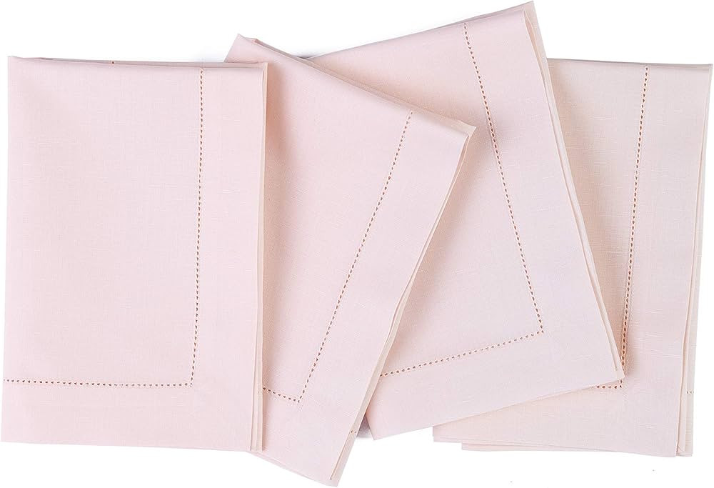 Solino Home Cotton Linen Napkins Pink – Natural Fabric Hemstitch Dinner Napkins 20 x 20 Inch ... | Amazon (US)