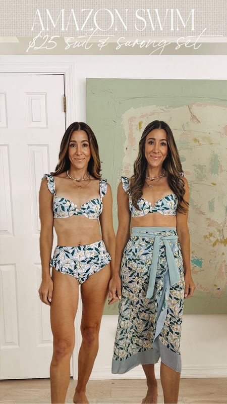 AMAZON $25 swim set find! 
Love this 2 piece swimsuit + sarong set. Wearing size small. Also comes in a 1 piece version which I’ll send you the link to also! 

#LTKunder50 #LTKswim #LTKFind