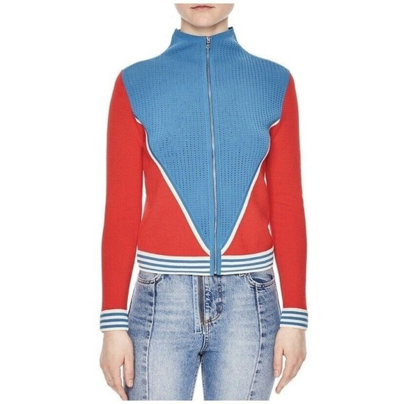 Sandro Paris NWOT Aiden Color Block Zip Cardigan Sweater in Denim Blue Sz 1 $395 | Poshmark