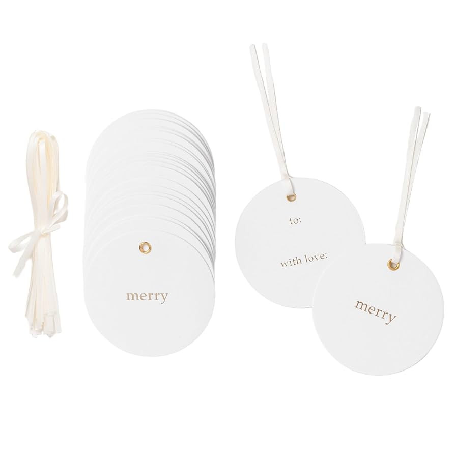 Christmas Gift Tags, Premium Round Letterpress Holiday Tags with Gold Foil, “Merry,” “to,... | Amazon (US)