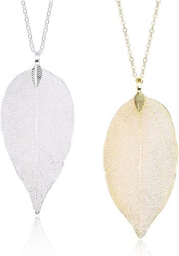 Leaf Long Pendant Necklace Handmade Trendy Filigree Bohemian Jewelry for Women | Amazon (US)