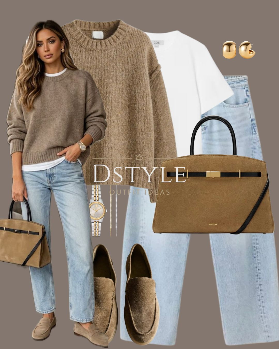 Warm neutrals for an effortless elevated everyday vibe. Layering a cozy taupe knit with classic straight-leg denim, suede loafers, and a structured tan tote.

#LTKootd #LTKWorkwear