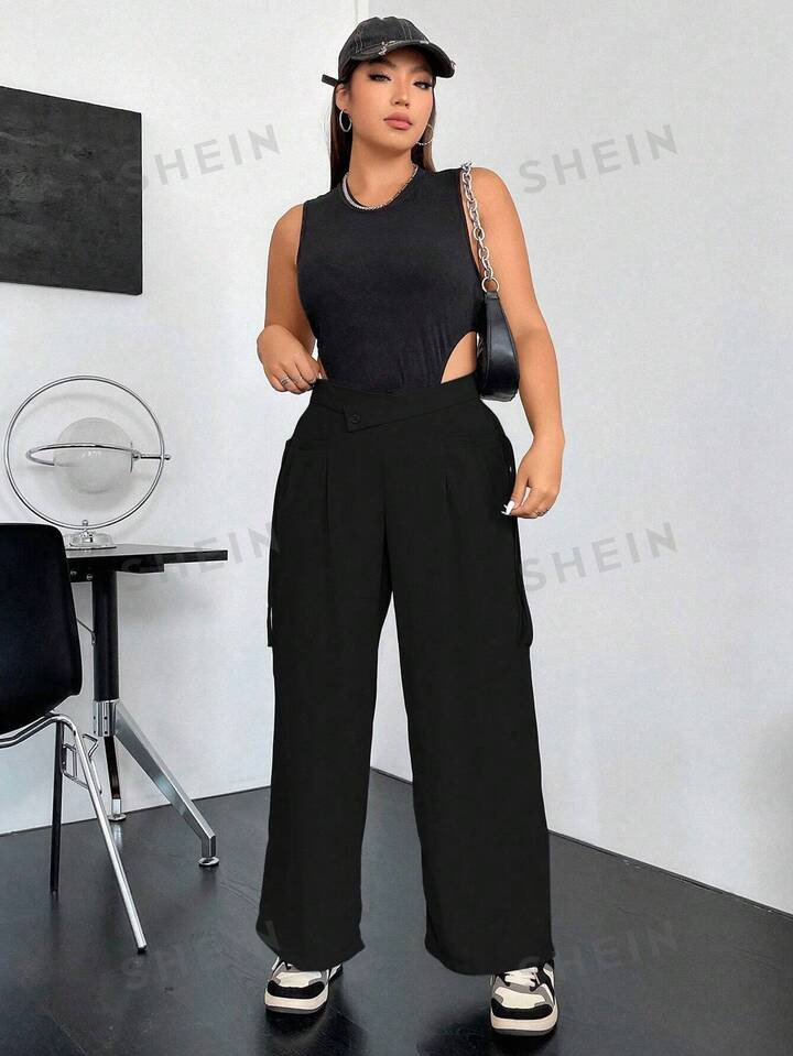 Plus Flap Pocket Side Cargo Pants | SHEIN