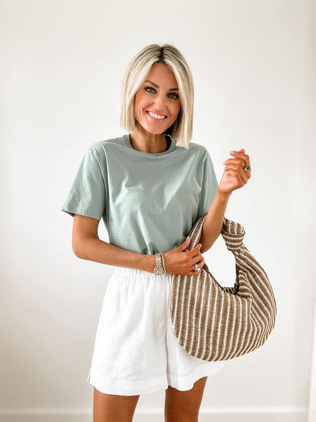 A simple but cute outfit idea! I’ve been loving sage green lately! Paired this tee with some linen shorts! Wearing XS! Use my code AFLOVERLY for 15% off Abercrombie this weekend! 

Loverly Grey, Abercrombie finds, summer outfit ideas, linen shorts 

#LTKSeasonal #LTKStyleTip #LTKSaleAlert