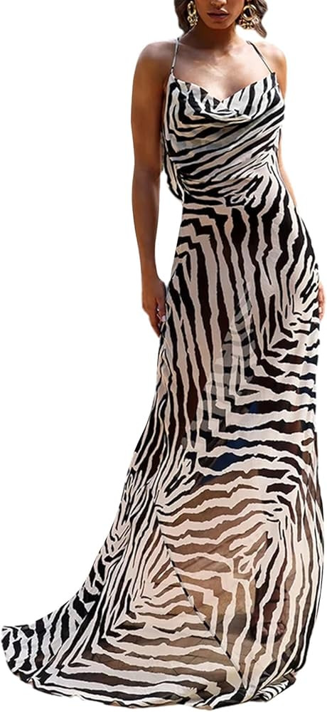 Women Leopard Print Tube Dress Slim Strapless Backless Mesh High Slit Long Dress Tiger Party Club... | Amazon (US)