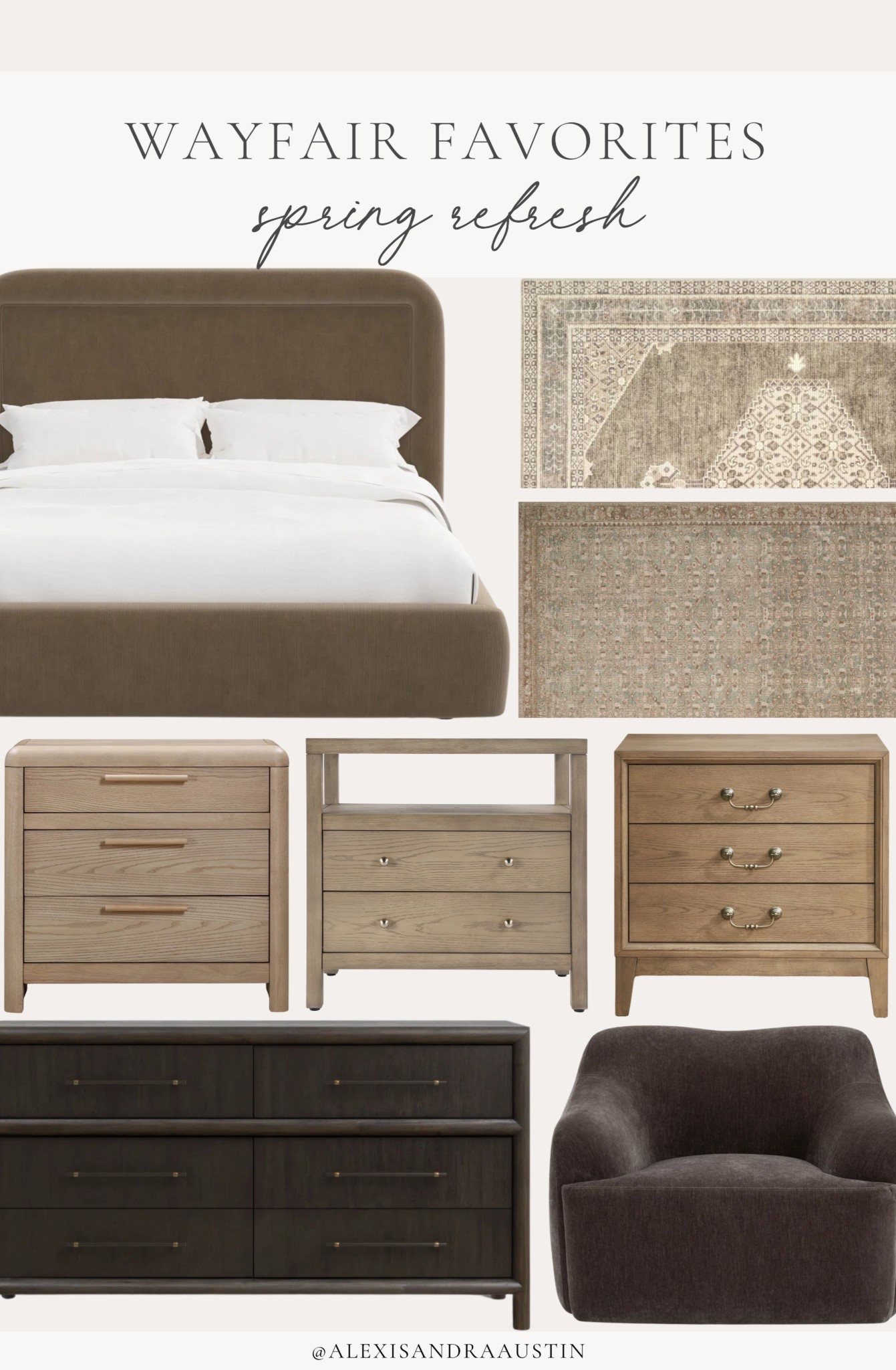 Sharing my top furniture finds from @Wayfair for a timeless spring refresh. Thoughtfully layer your home with quality pieces that last and bring an elevated feel to any space. From cozy area rugs that add warmth to neutral wood-tone furniture that complements any style, shop my favorite picks for an easy seasonal update.
	
#Wayfair #Wayfairpartner #ad

Home finds, neutral home inspo, furniture favorites, neutral wood tones, upholstered bed frame, neutral area rug, vintage style area rug, nightstand favorites, dark wood dresser, moody accent chair, bedroom refresh, living room refresh, light and bright, dark and moody, Wayfair partner, shop the look!

#LTKSeasonal #LTKHome