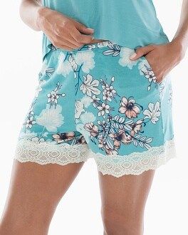 Cool Nights Lace Trim Pajama Shorts Luminous Floral Aqua | Soma Intimates