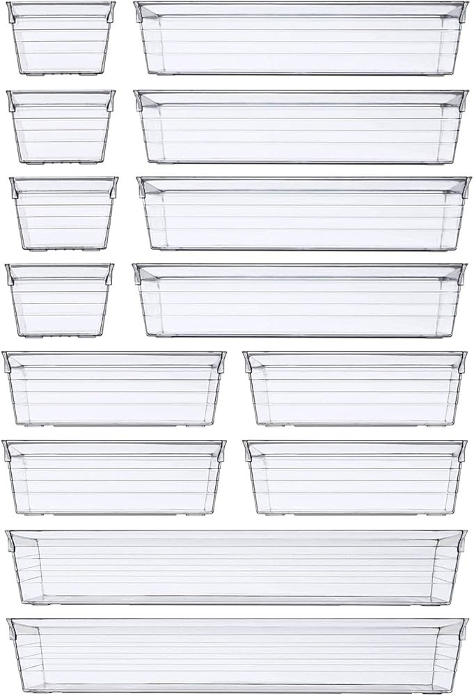 DCA 14 PCS Clear Plastic Drawer Organizer Tray for Makeup, Kitchen Utensils, Jewelries and Gadget... | Amazon (US)