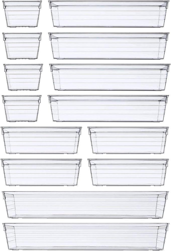 DCA 14 PCS Clear Plastic Drawer Organizer Tray for Makeup, Kitchen Utensils, Jewelries and Gadget... | Amazon (US)