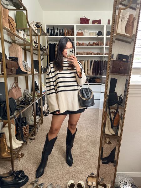 My striped sweater is only $30! Wearing sz small! My bucket bag is currently 25% OFF (no code needed) and my skort is 25% OFF + take extra 15% OFF with code: CYBERAF
…
#stripedsweater #bucketbag #amazonfashion #boots #falloutfit #bucketbag #giginewyork 

#LTKitbag #LTKCyberWeek #LTKsalealert