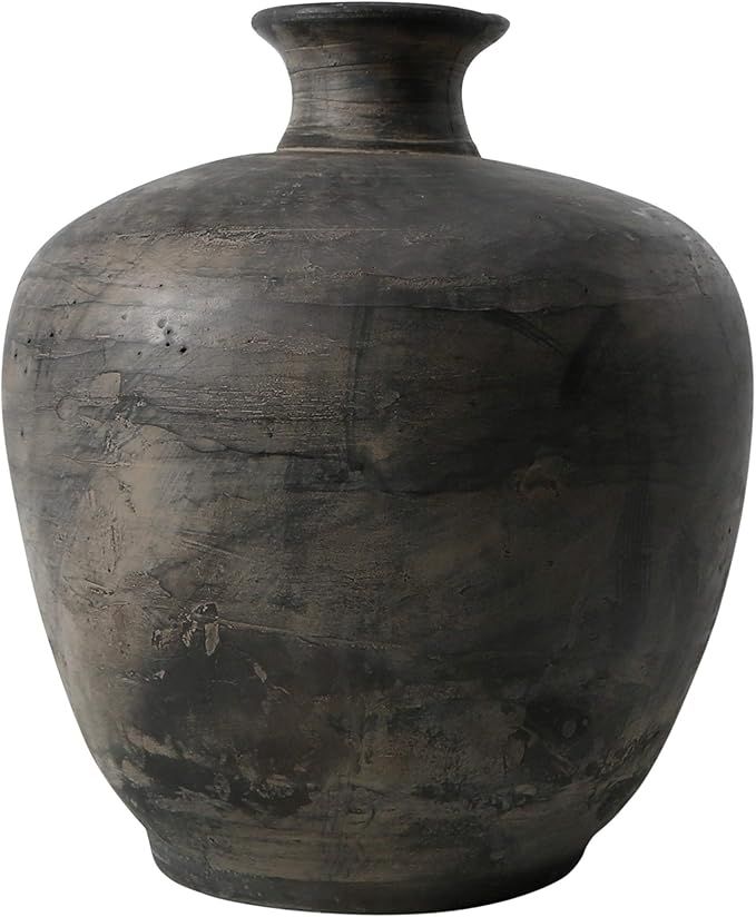 Gray Short Neck Pottery Vase 12 Inch Tall Grey Rustic Clay Handcrafted | Amazon (US)
