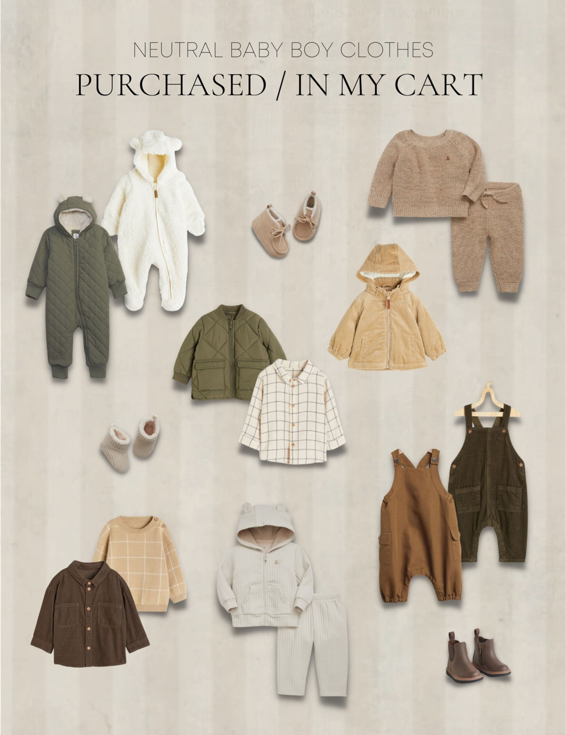 neutral baby boy clothes purchased/in my cart for fall 