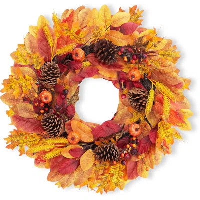 24 Inch Fall Wreath for Front Door, Autumn Artificial Wreath with Pumpkins, Maple Leaves, Berries | Wayfair North America