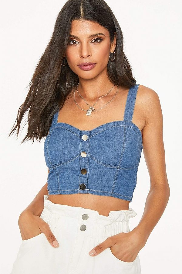 Denim Bustier Style Crop Top | Wet Seal