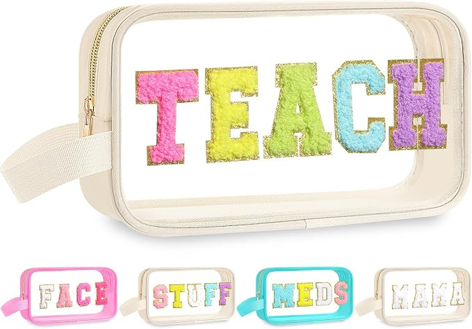 Kacctyen Teach Bag Teachers Appreciation Gift Survival Kit Makeup Bag Pouch Clear Chenille Letter... | Amazon (US)
