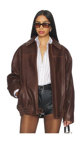 Huntington Oversized Jacket in Distressed Chocolate | Revolve Clothing (Global)