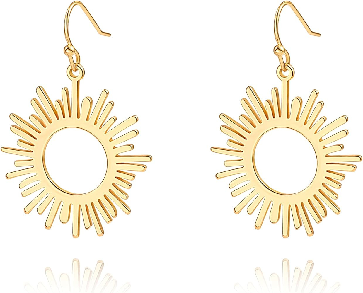 18K Gold Dangle Drop Earrings Small Round Disc Dangle Sun Hoop Earrings for Women Simple Minimali... | Amazon (US)