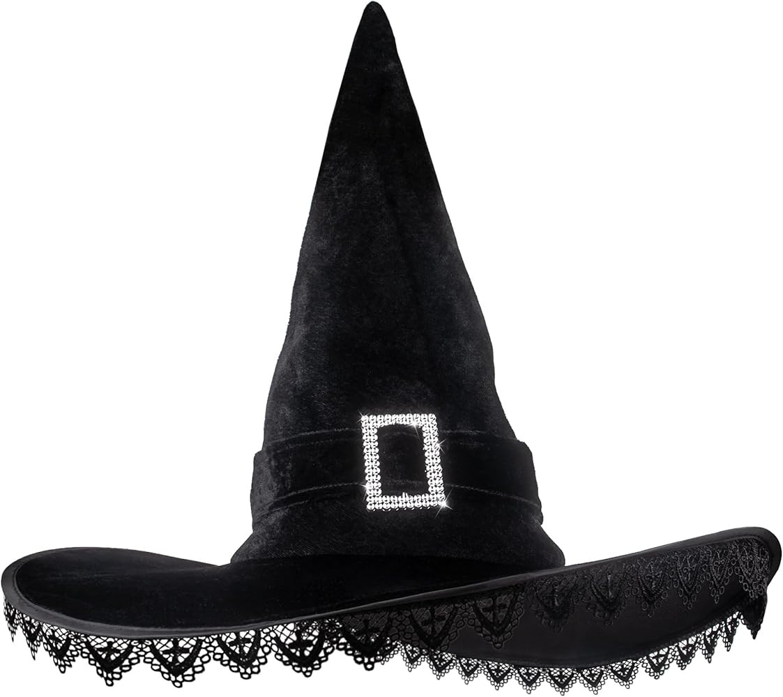 JUSTOTRY Halloween Witch Hat - Women Costume Black Witches Hats with Lace Fringe for Hallowee Dec... | Amazon (US)