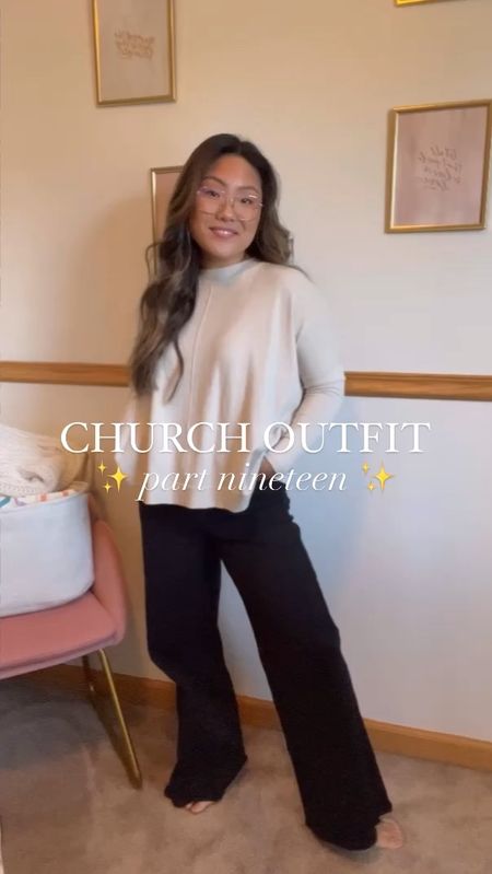 Cozy church outfit for a chilly day 🍂  Sweater sold out but linked my favorite wide leg jeans that will make your legs look a million miles long 👏🏼 wearing a 5 — TTS!