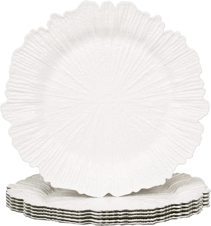 MAONAME Reef White Charger Plates, Plate Chargers for Dinner Plates, Plastic Plate for Wedding De... | Amazon (US)