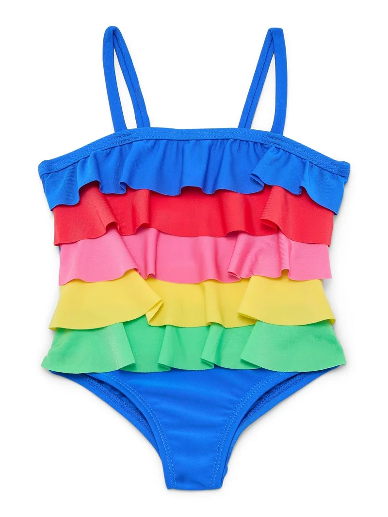 Wonder Nation Baby and Toddler Girls Tiered Ruffle One Piece Swimsuit, Sizes 12M-5T | Walmart (US)