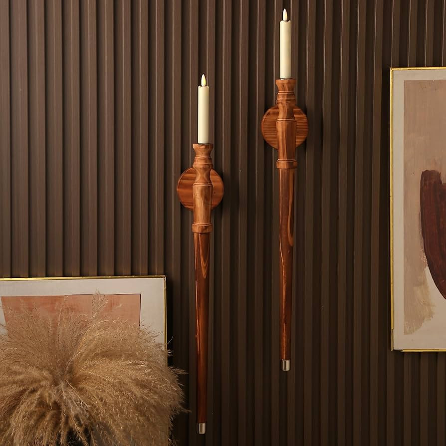 Wall Candle Sconces Set of Two, Wooden Wall Candle Holder. Farmhouse Candle Sconces Wall Decor Se... | Amazon (US)