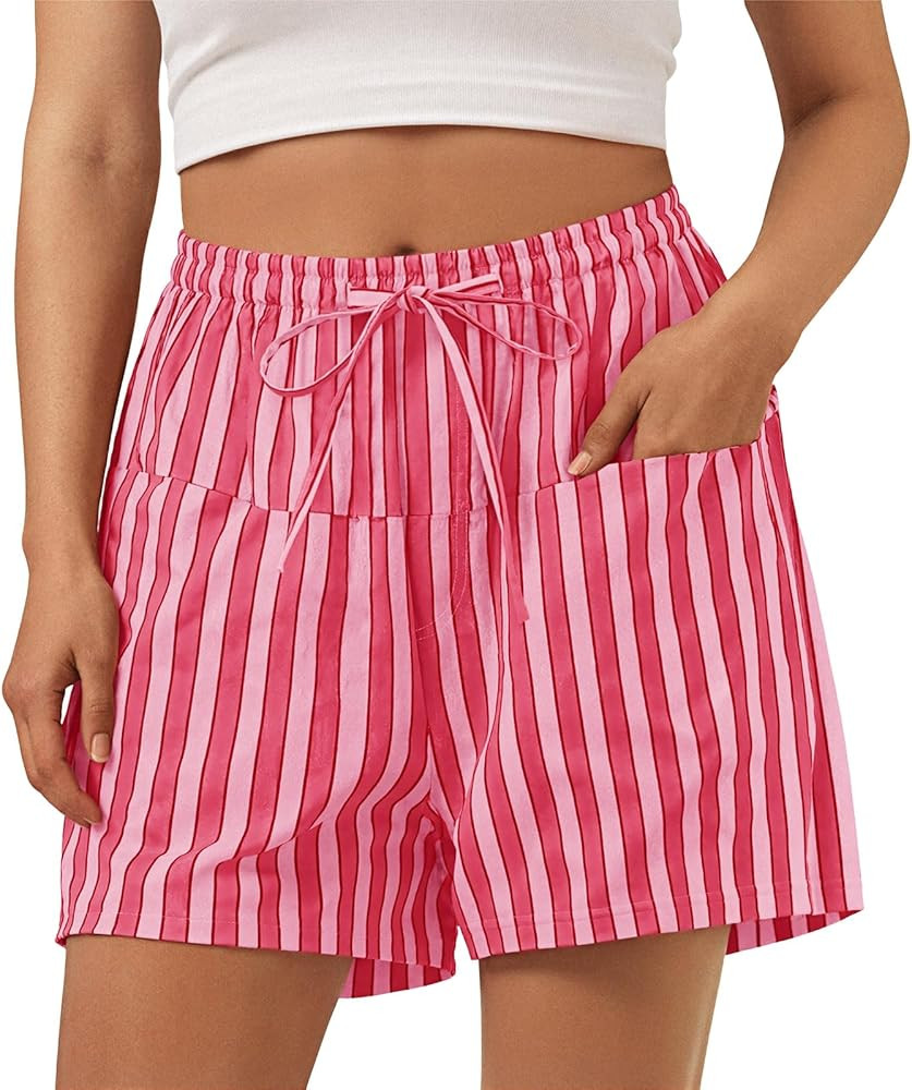 Aoysky Womens Striped Lounge Shorts High Waisted Drawstring Casual Summer Shorts Color Block Beac... | Amazon (US)