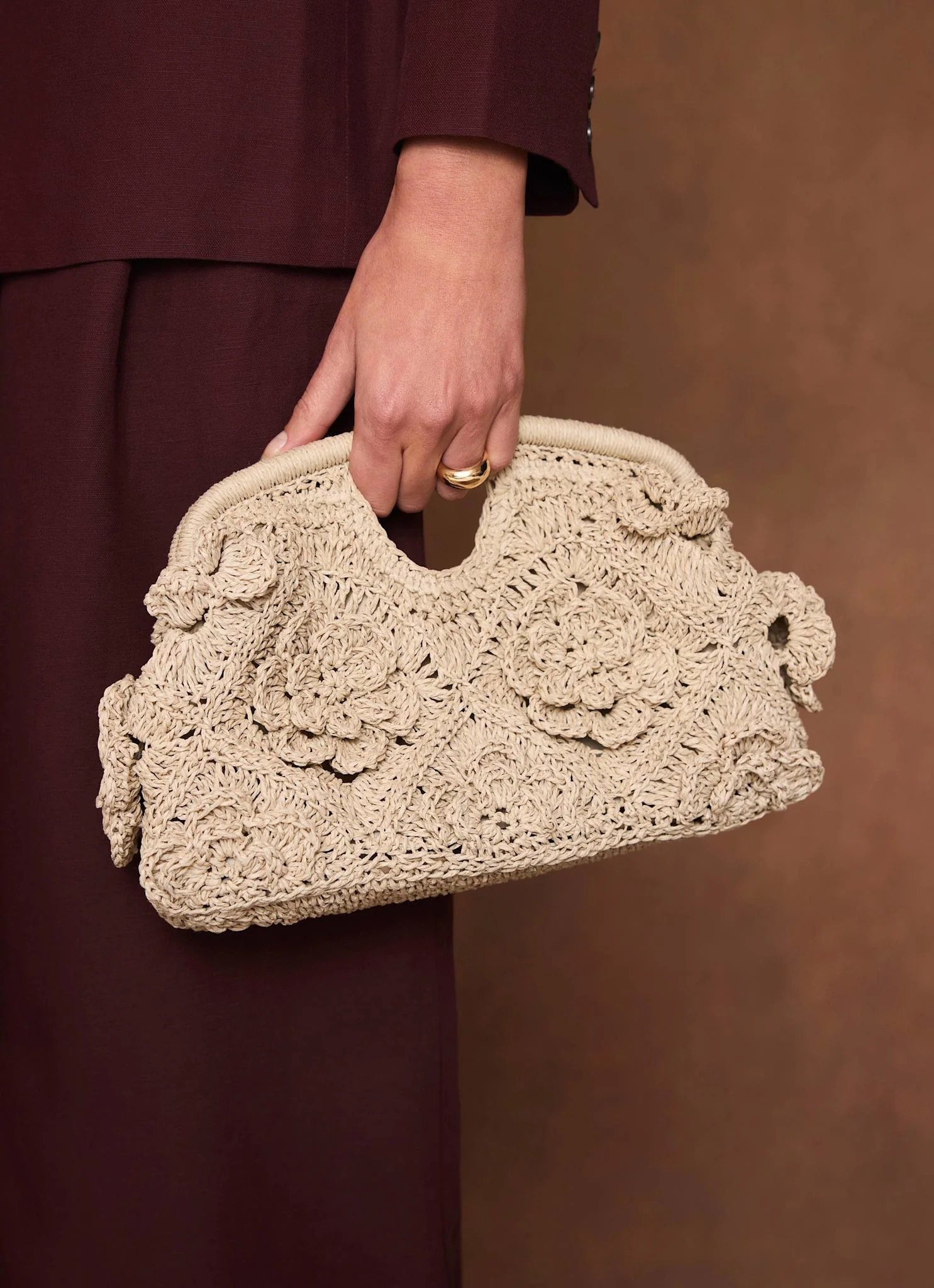 Lila Cream Crochet Clutch Bag | Mint Velvet