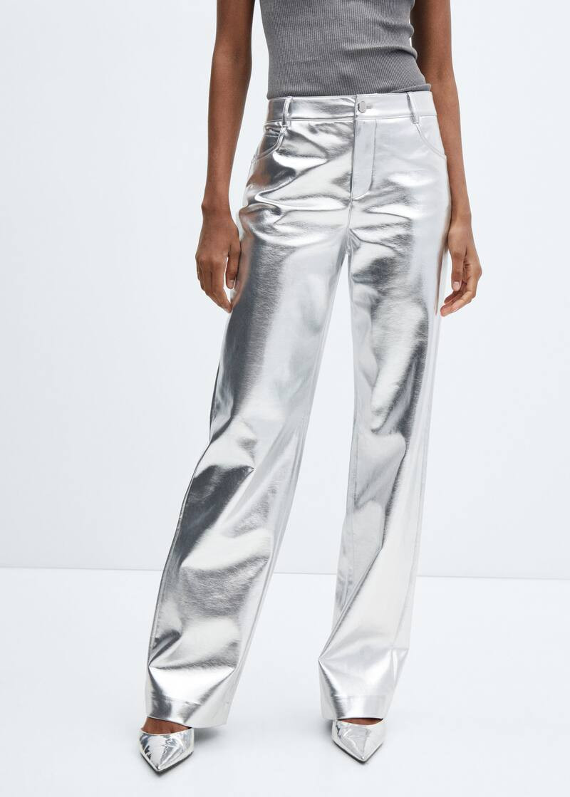 Wideleg foil trousers -  Women | Mango USA | MANGO (US)