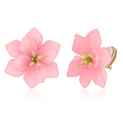 LAXPICOL Fashion Big Flower Clip On Earrings For Women Cute Lovely Acrylic Pink Flower Earrings No piercing Earrings 2.36" | Amazon (US)