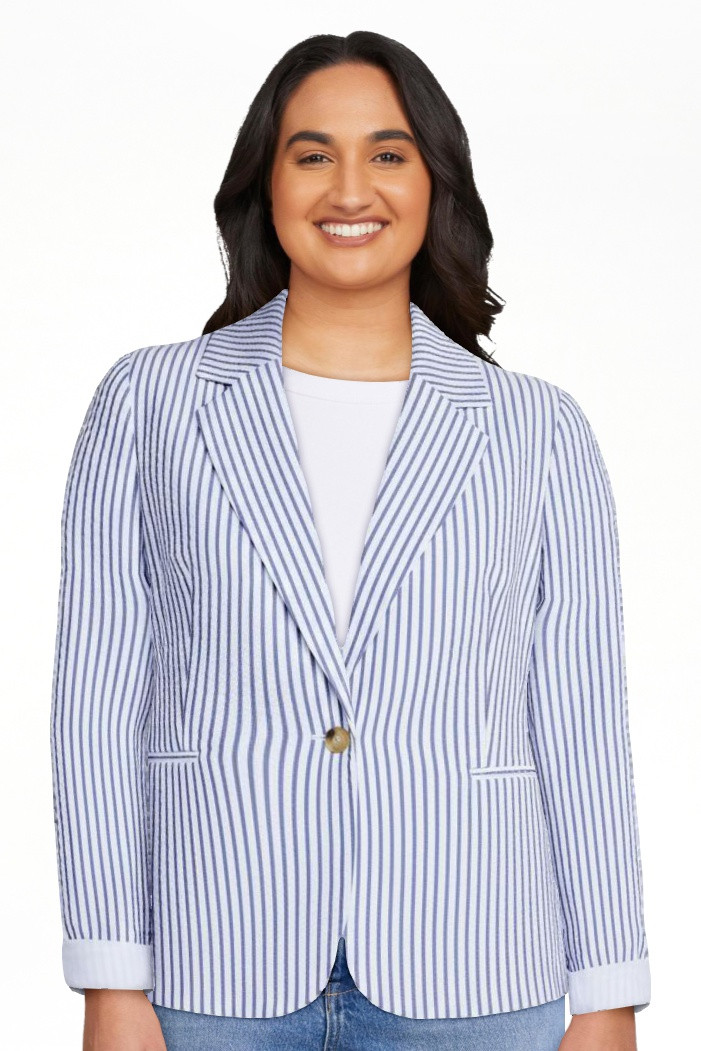 Free Assembly Women's Single Breasted Seersucker Blazer, Sizes XS-XXL | Walmart (US)