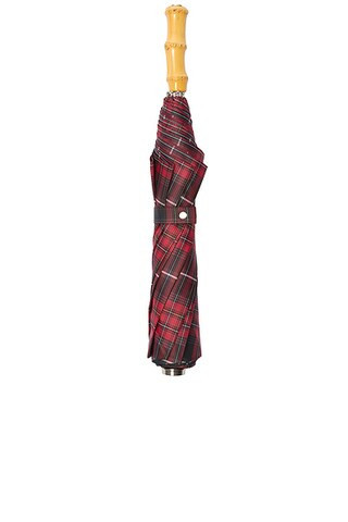 Burberry Bamboo Tartan Folding Umbrella in Black & Red - Black. Size all. | FWRD 