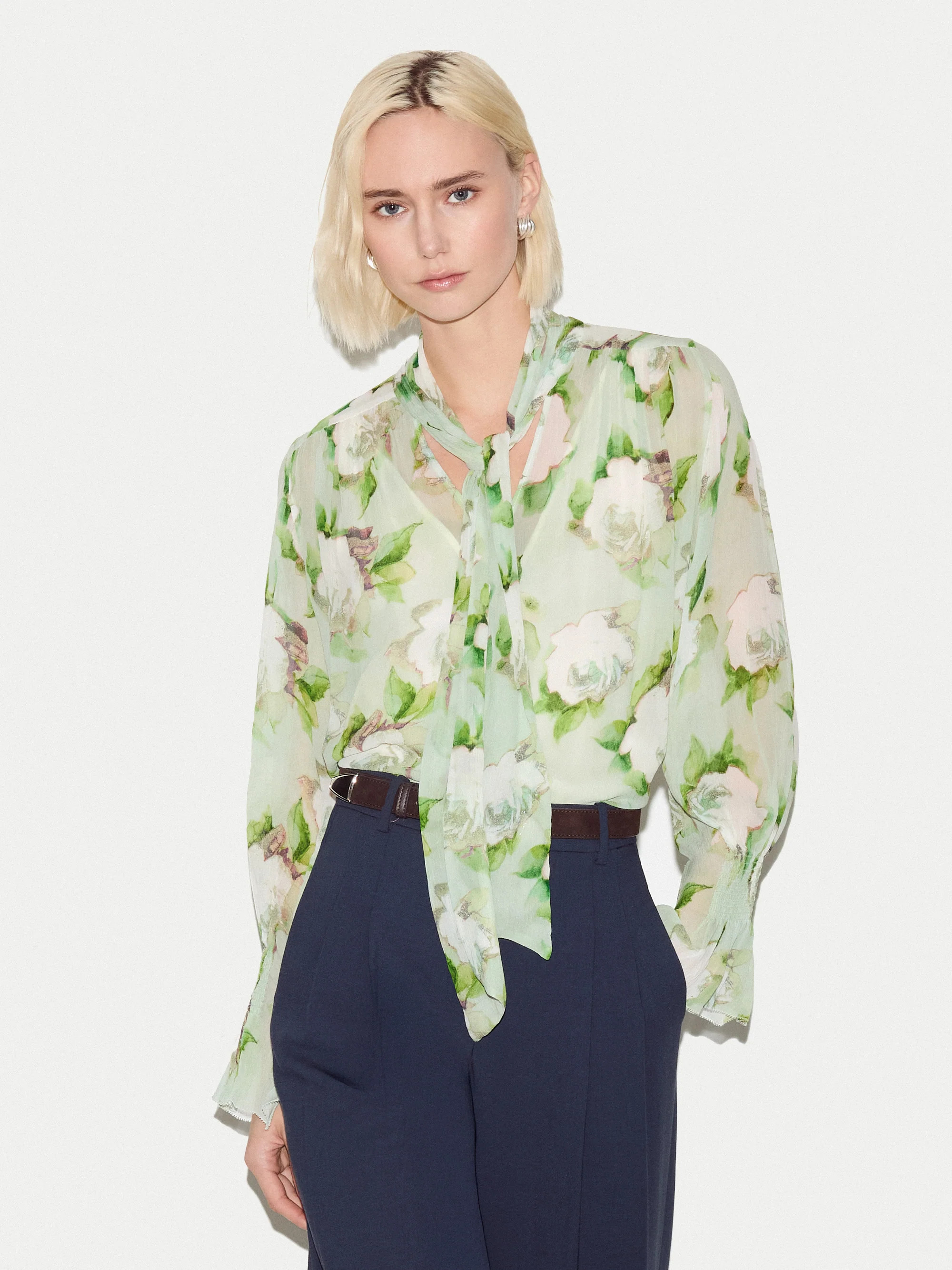 Sketch Rose Georgette Top | Green | Jigsaw (UK)