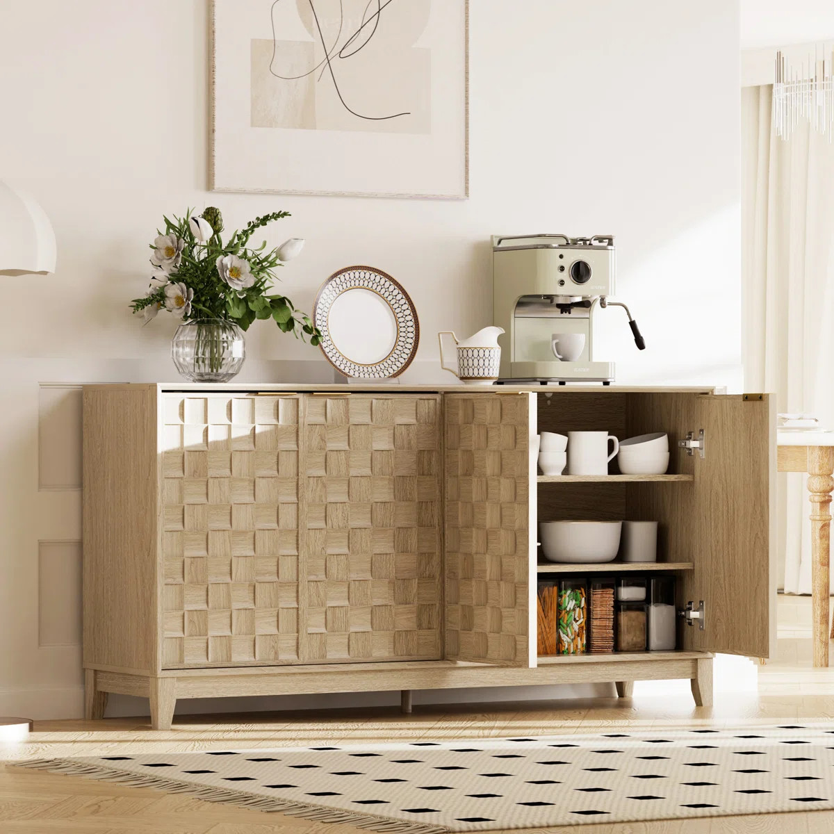 Valdean 60'' Wide Sideboard Buffet with Solid Wood Legs and Adjustable Shelves | Wayfair North America