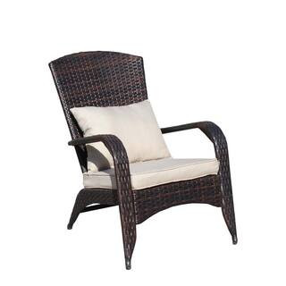 Brown All-Weather Wicker Outdoor Lounge Chair Patio Chair with Beige Cushion for Poolside, Patio, Garden and Deck | The Home Depot