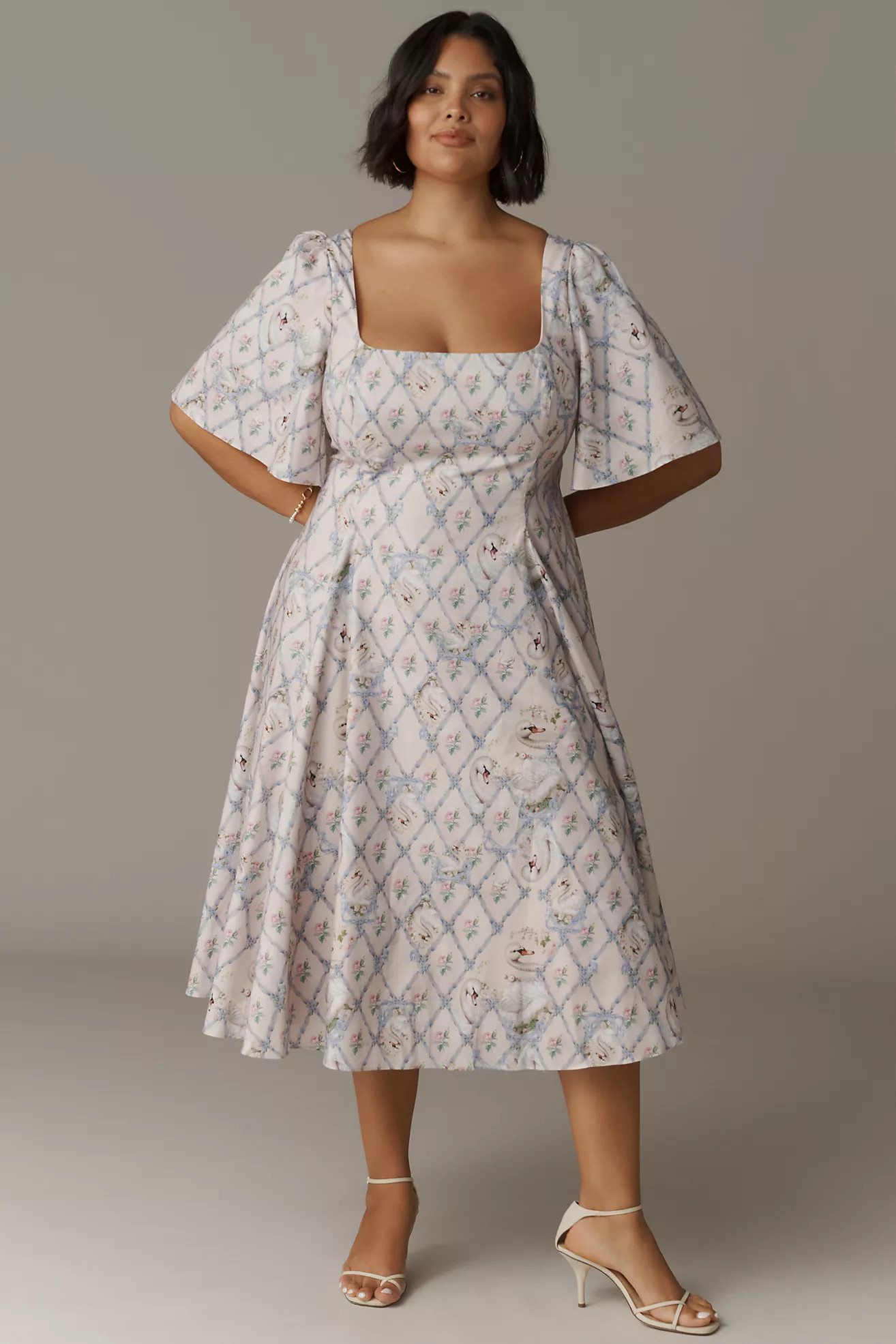 Selkie Bluebell Plus Short-Sleeve Square-Neck Midi Dress | Anthropologie (US)