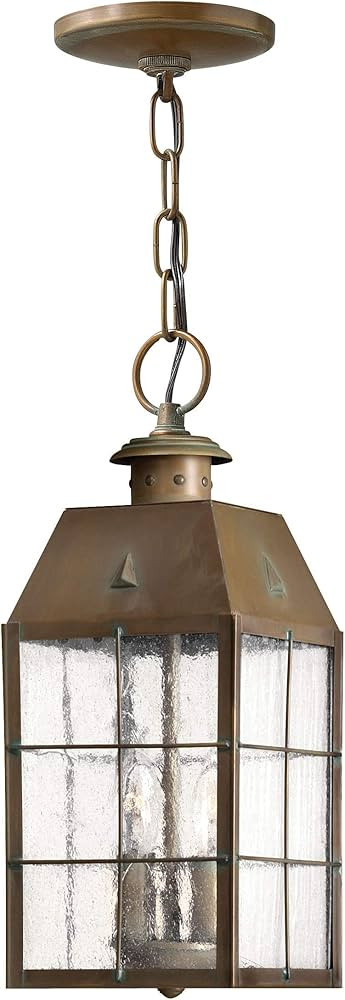 Hinkley Nantucket Collection Restoration Two Light Medium Outdoor Hanging Lantern, Aged Brass | Amazon (US)