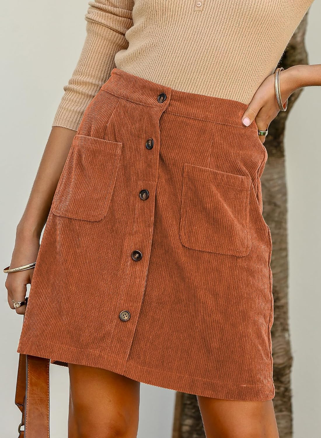 Happy Sailed Womens Corduroy Skirts Fall Winter High Waisted Button Down A-line Short Mini Skirt with Pockets | Amazon (US)