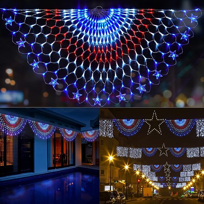 DDMY American Flag Lights 4th of July Lights with 243 Super Bright LEDs Waterproof Patriotic Flag... | Amazon (US)