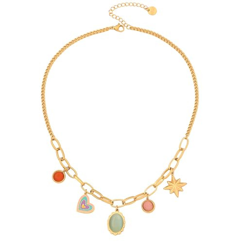 NALISASA Charm Necklace for Women， Colorful Candy Heart Necklace， Dainty Colored Gemstone Trendy Pendant Choker Chain Necklace | Amazon (US)
