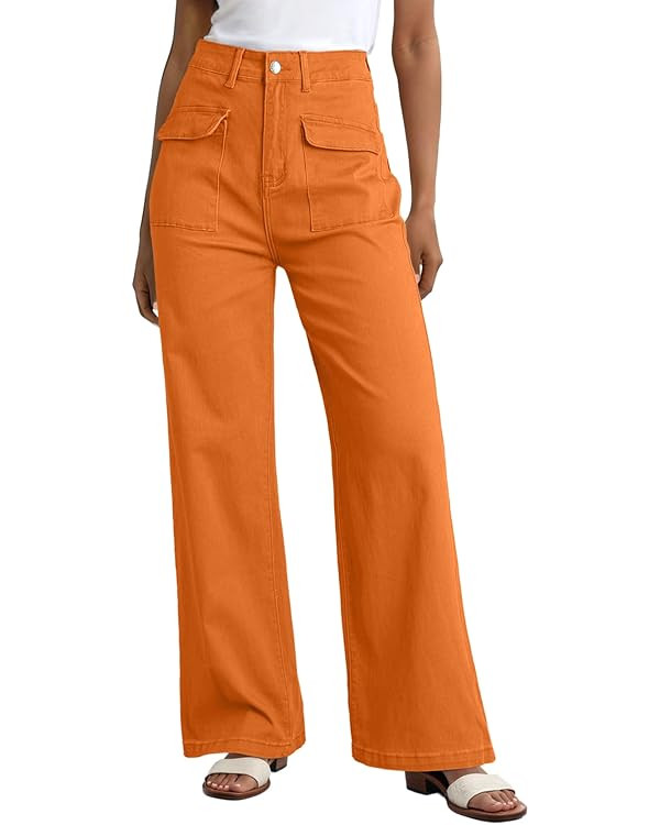 Dokotoo Womens Cargo Pants Women Baggy Wide Leg High Waist Casual Pants Jean Stretch Pants | Amazon (US)