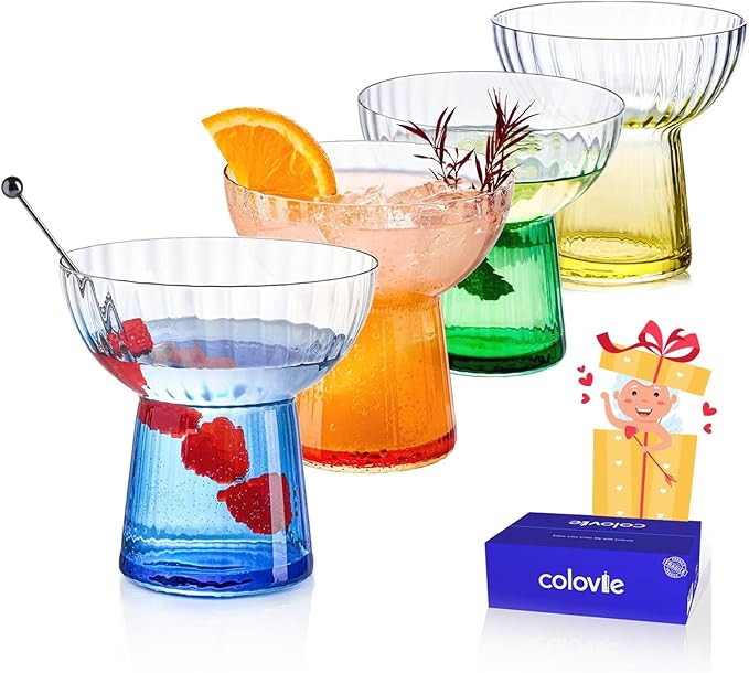 ColoVie Stemless Margarita Glasses Set of 4-13oz Ribbed Colored Glassware - Premium Hand-Blown Le... | Amazon (US)