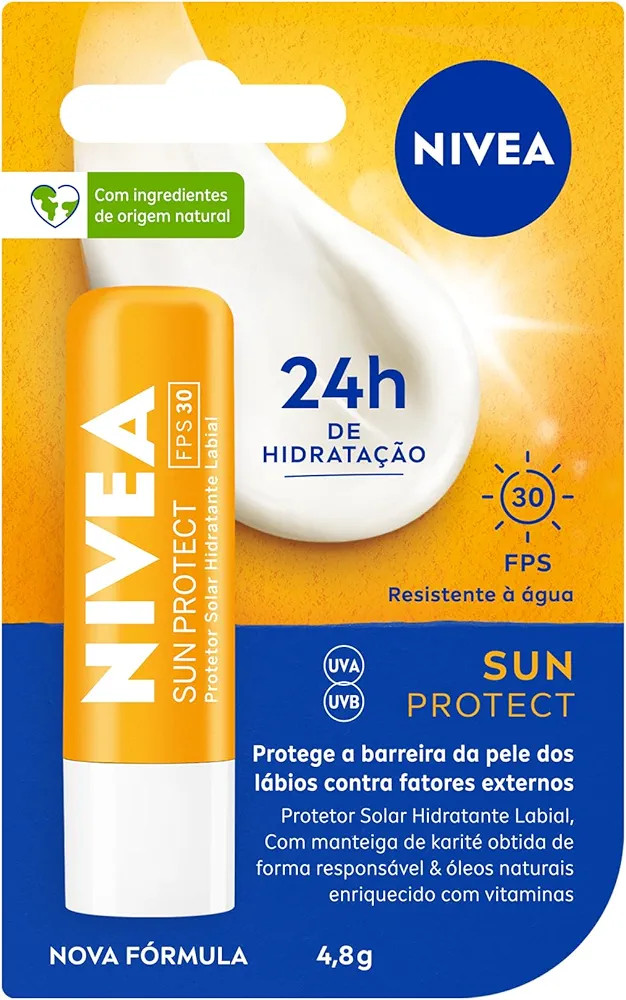 NIVEA Protetor Solar Hidratante Labial Sun Protect FPS 30 4,8 g - Lábios protegidos do sol e do ... | Amazon (BR)